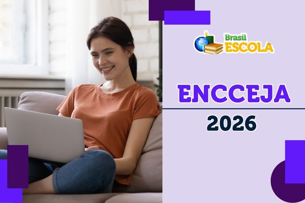 Estudante branca sorrindo. Texto Encceja 2026