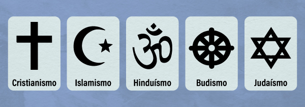 Símbolos das cincos maiores religiões do planeta.