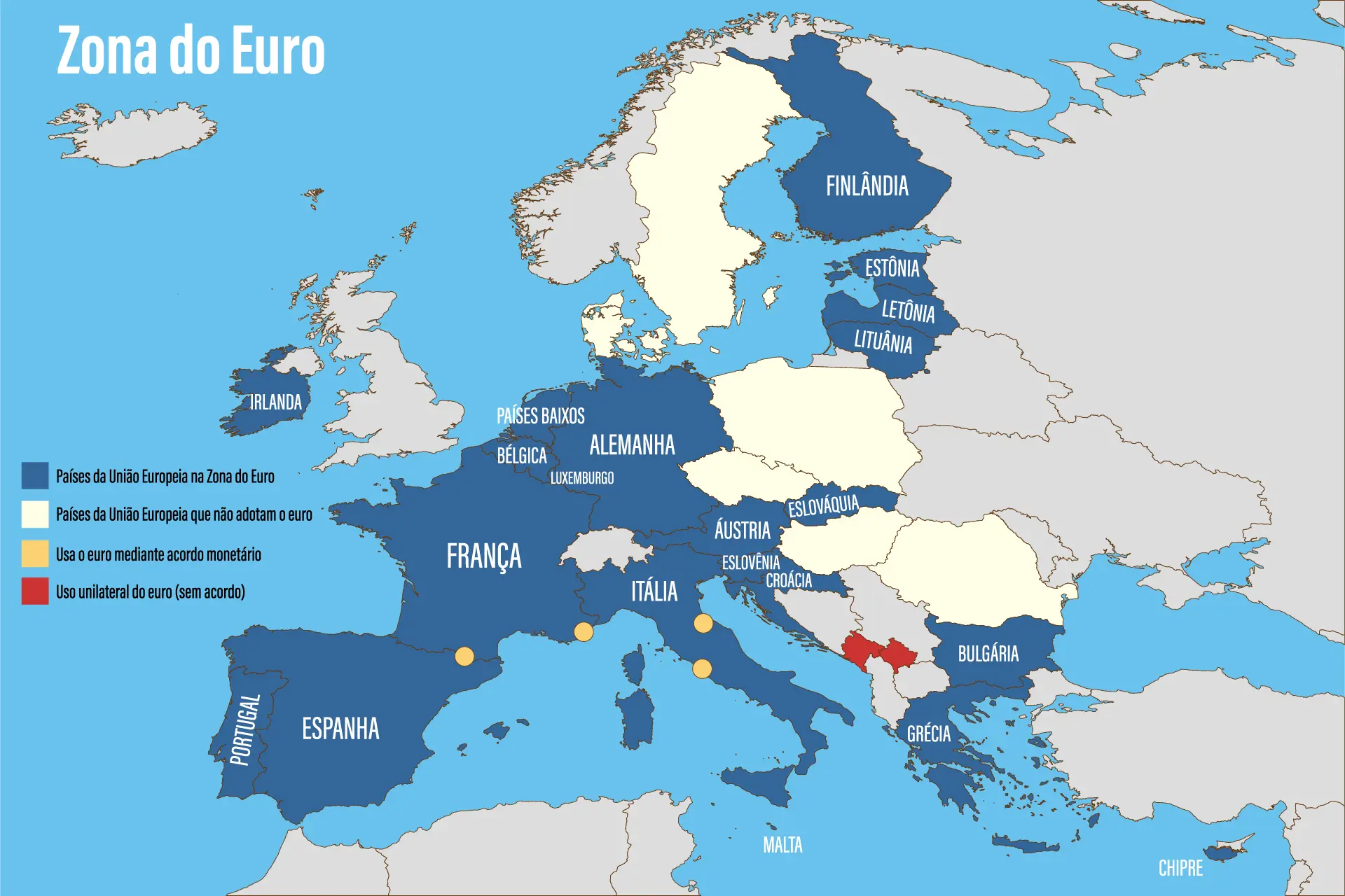 Mapa da Zona do Euro. 