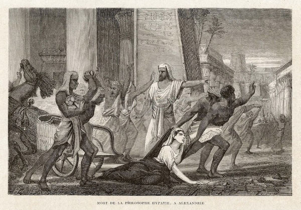 Pintura retratando a morte de Hipátia com diversas representações etnocentristas.