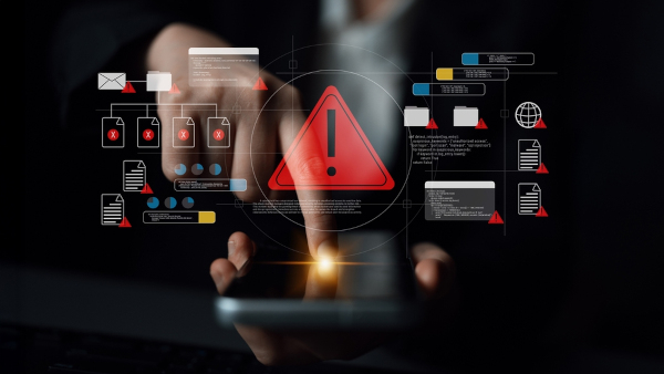 Criação de imagem em que uma pessoa clica em algo perigoso na Internet, uma alusão aos impactos da pirataria.