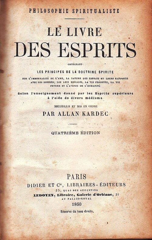 Folha de rosto do livro "O Livro dos Espíritos", edição de 1860.