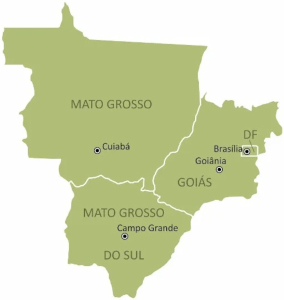 Mapa da região Centro-Oeste.