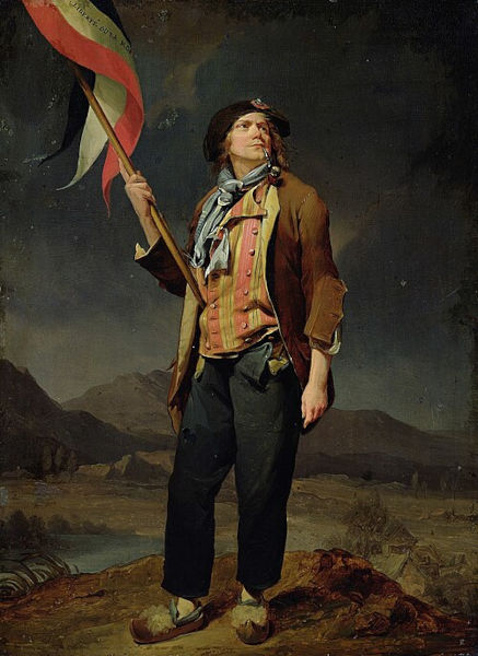Pintura retratando um dos sans-culottes, que estiveram envolvidos na Queda da Bastilha (ou Tomada da Bastilha).