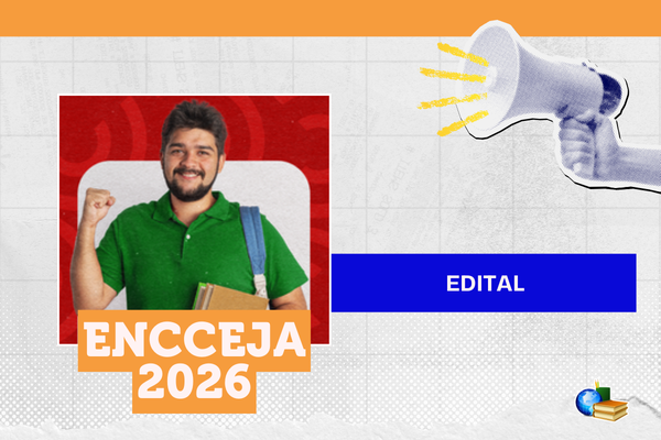 Foto de estudante comemorando. Texto: Encceja 2026 edital