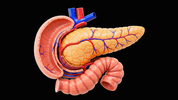 Representação em 3D do pâncreas, órgão do corpo humano.