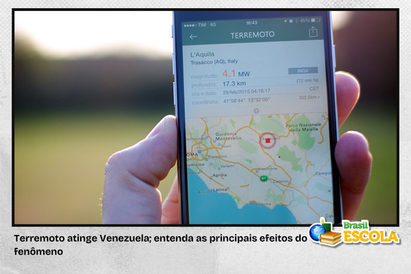 Foto de aviso de terremoto no telefone