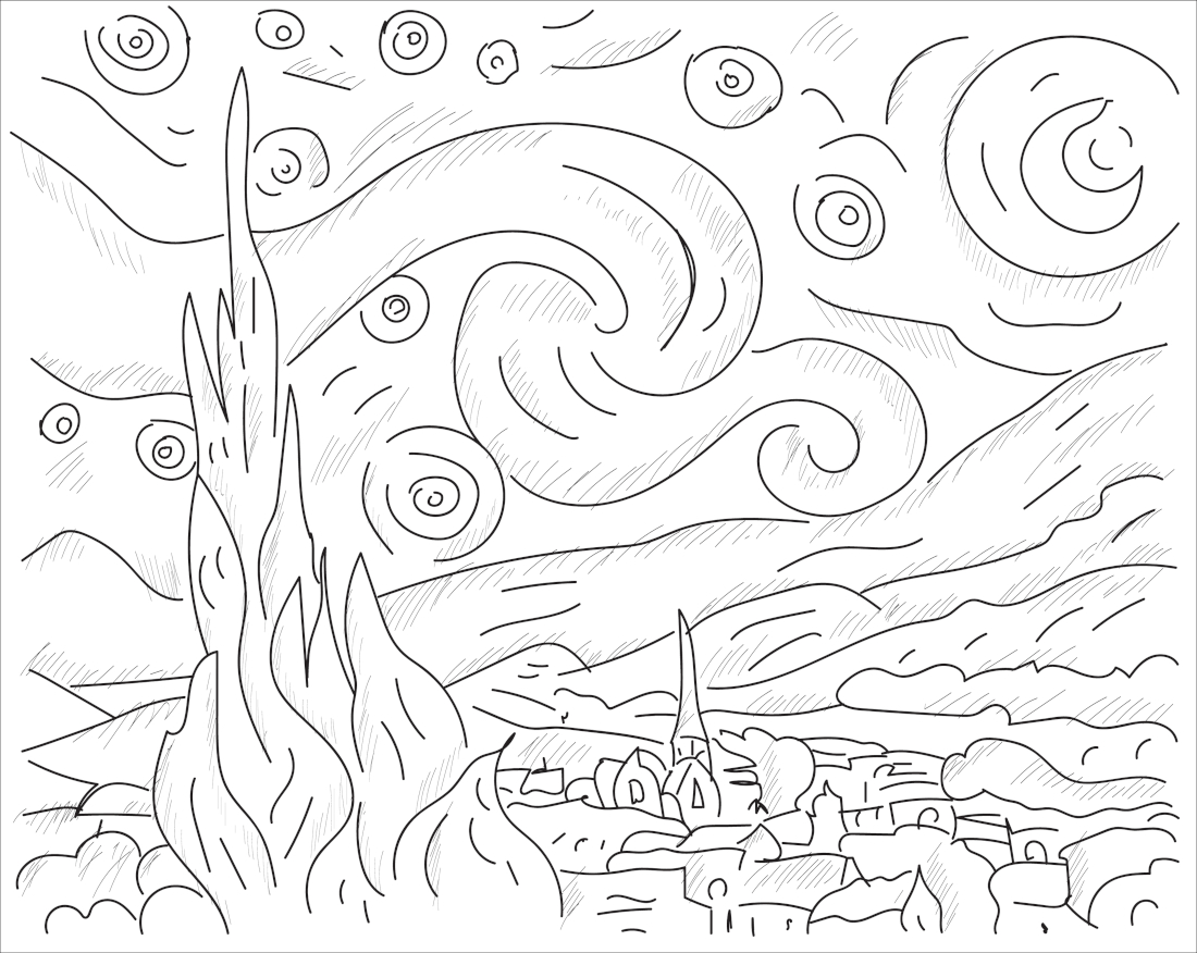 desenho de uma noite estrelada para pintar