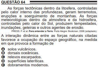 Quest&atilde;o sobre terremoto no Enem