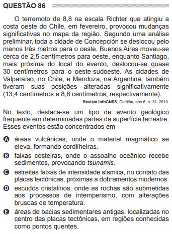 Quest&atilde;o sobre terremoto no Enem