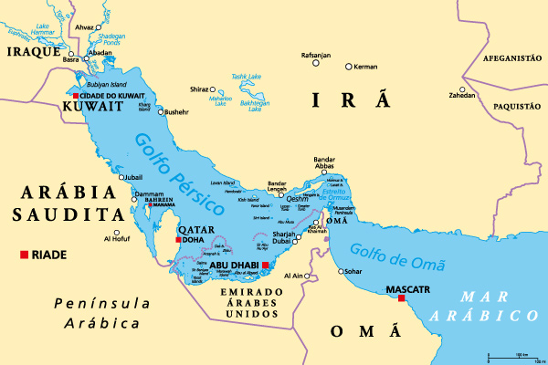 Mapa do Golfo Pérsico.