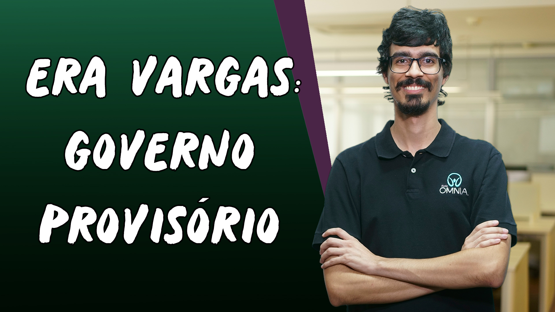 "Era Vargas: Governo Provisório" escrito sobre fundo verde ao lado da imagem do professor