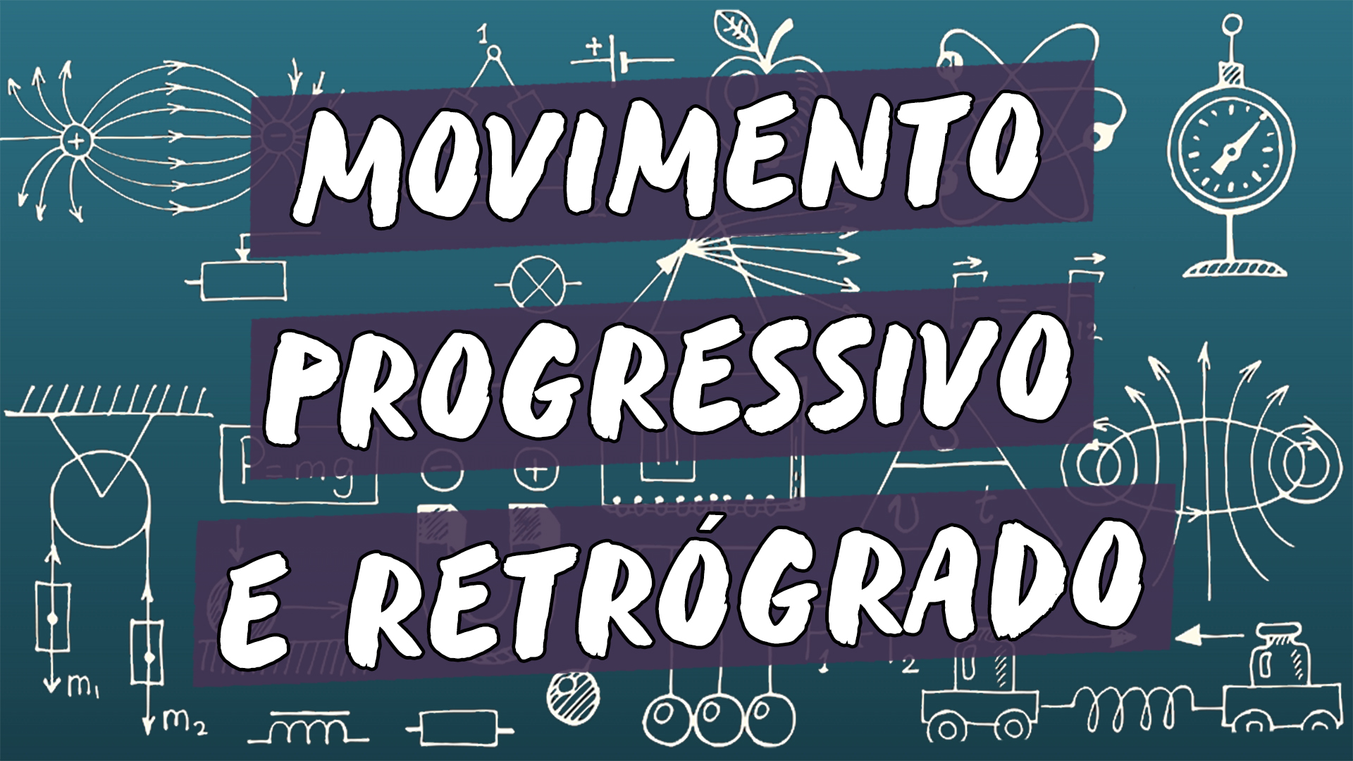 "Movimento Progressivo e Retrógrado" escrito sobre ilustração de símbolos matemáticos