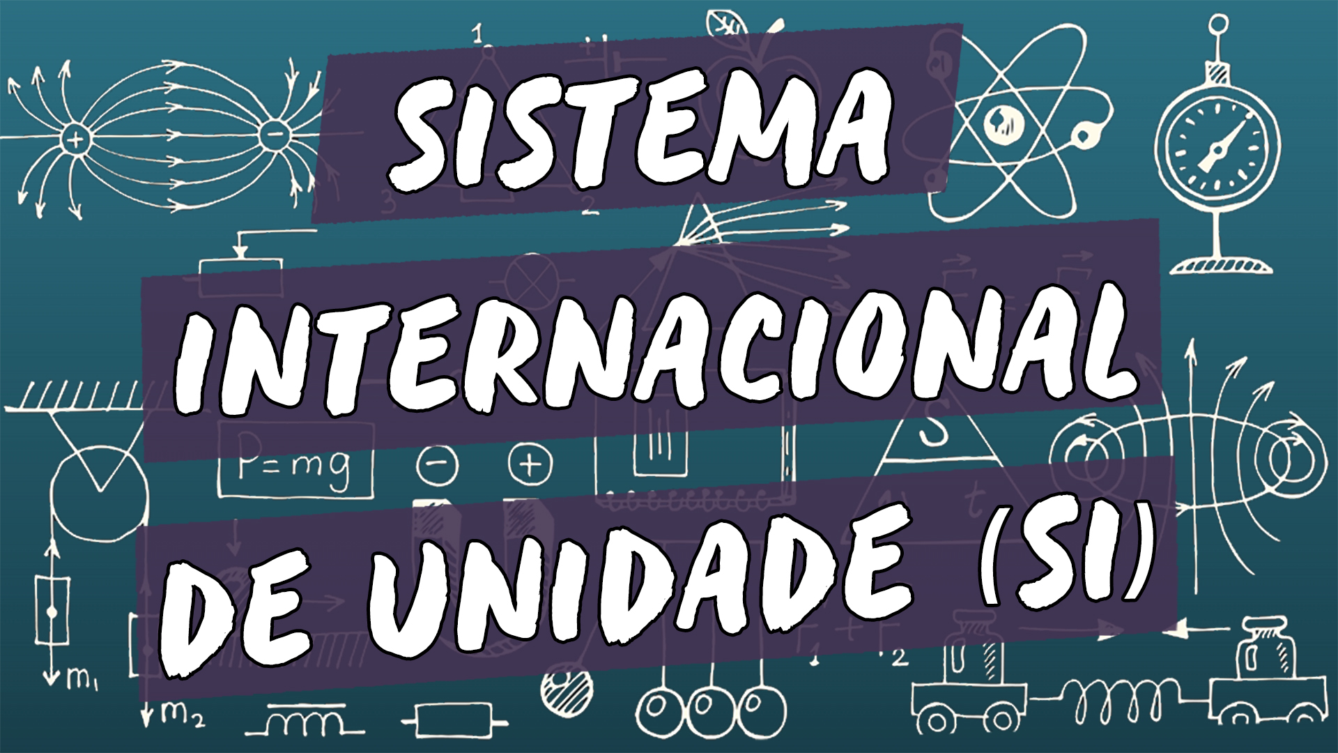 "Sistema Internacional de Unidades (SI)" escrito sobre ilustração de diversos símbolos matemáticos