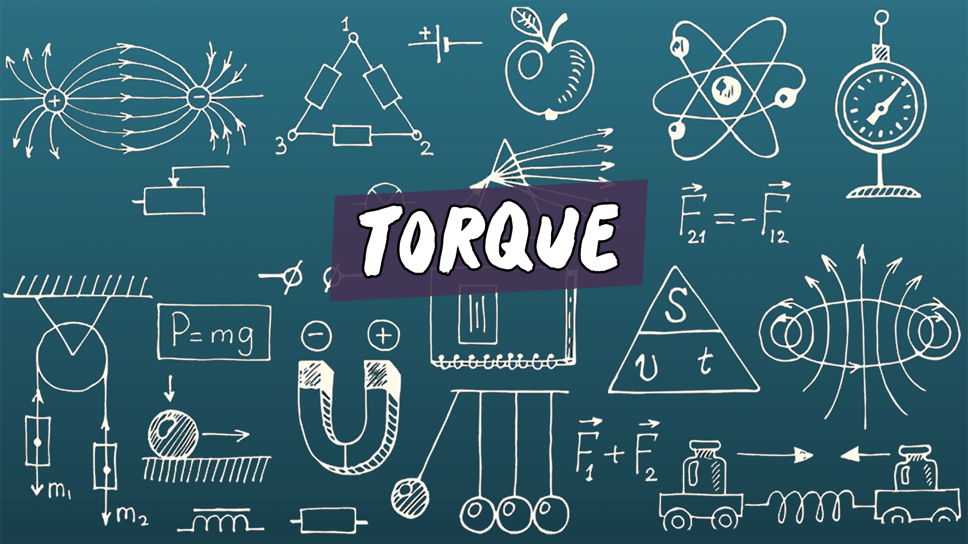 "Torque" escrito sobre ilustração de diversos símbolos matemáticos