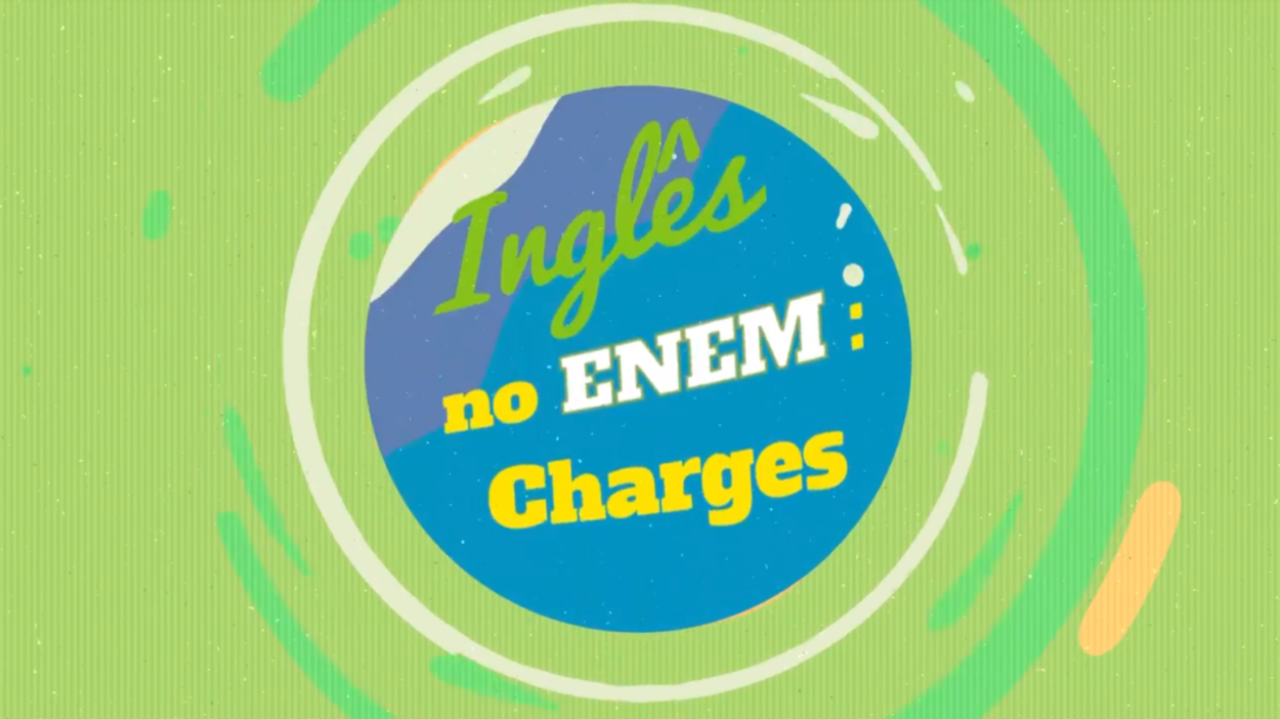 "Inglês no Enem: Charges" escrito sobre fundo verde