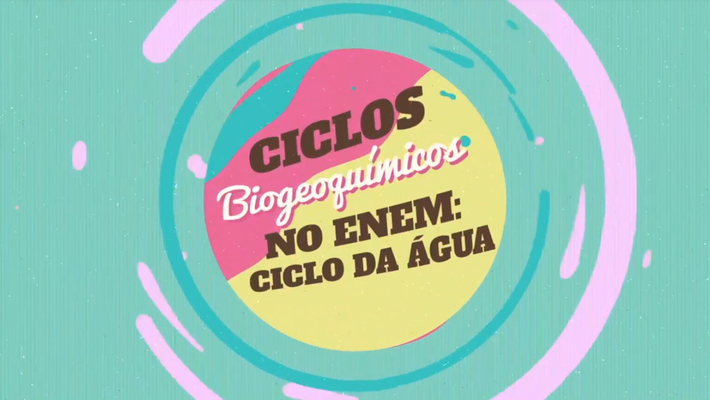 "Ciclos Biogeoquímicos no Enem: Ciclo da Água" escrito sobre fundo colorido