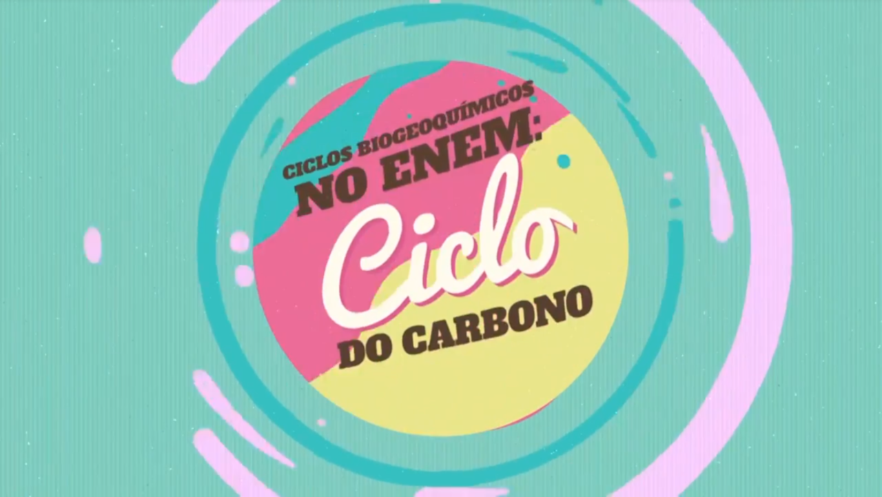 "Ciclos Biogeoquímicos no Enem: Ciclo do Carbono" escrito sobre fundo colorido
