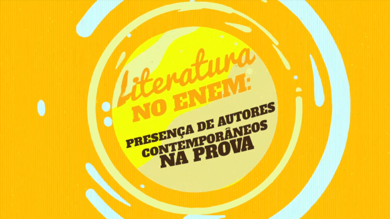 Escrito"Literatura no Enem: Presença de Autores Contemporâneos na Prova" em fundo amarelo.