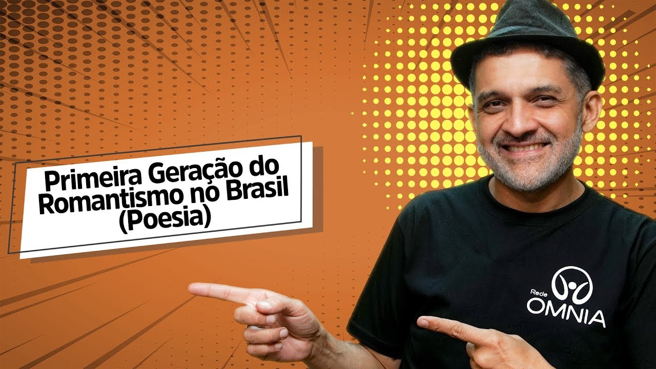 Professor ao lado do texto"Primeira Geração do Romantismo no Brasil (Poesia) ".