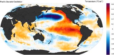Mapa representando as variações de temperatura do Pacífico. *