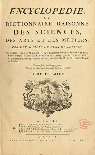 Página de rosto da Enciclopédia de Diderot e D'Alambert. Ícone do iluminismo francês *