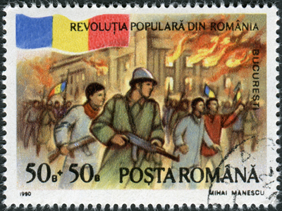 Selo comemorativo da Revolução Romena de 1989
