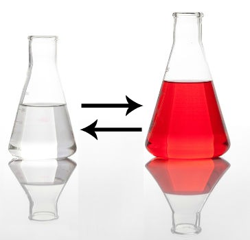 A mudança de cor evidencia um deslocamento de equilíbrio químico