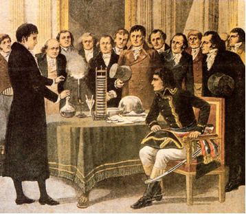 Alessandro Volta demonstrando sua descoberta a Napoleão