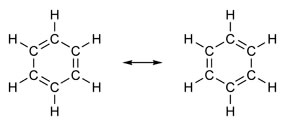 Fórmulas estruturais do benzeno.