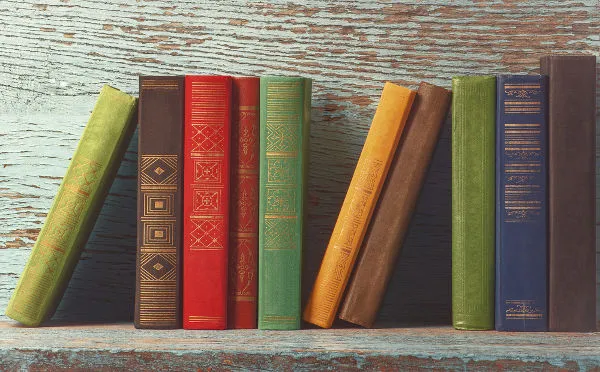 Livros em uma prateleira em alusão à biografia.
