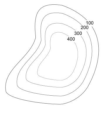 Exemplo de um mapa em curvas de nível