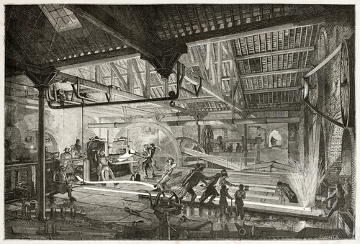Interior de uma típica fábrica de meados do século XIX