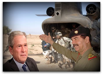Georg W. Bush X Saddam Hussein: Guerra do Iraque em 2003. 