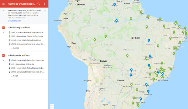 Mapa de adesão ao Enem se encontra no final da página