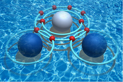 Na imagem, é mostrada uma ilustração da ligação química entre átomos de hidrogênio e oxigênio que forma a água