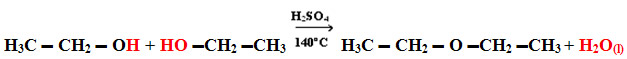 Reação de obtenção do etoxietano por meio do ácido sulfúrico