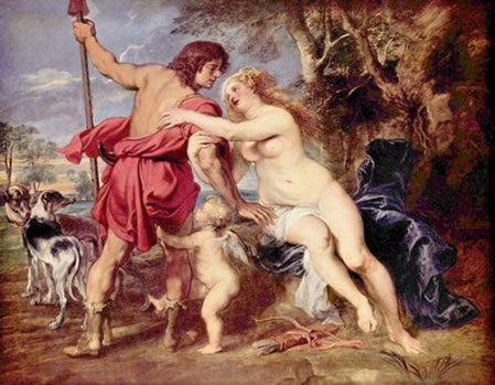A  intensidade das cores quentes - “Vênus e Adônis”. Peter Paul Rubens (1577-1640) Espanha