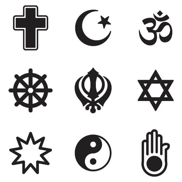 Símbolos sagrados de nove diferentes religiões.