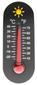 Termômetro indicando o valor da temperatura nas escalas Celsius e Fahrenheit