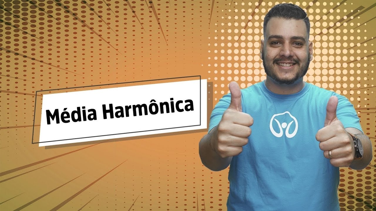 "Média Harmônica" escrito sobre fundo laranja ao lado da imagem do professor