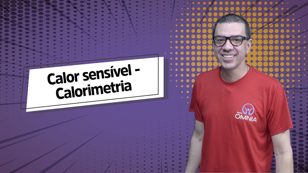 "Calor sensível | Calorimetria" escrito sobre fundo roxo ao lado da imagem do professor