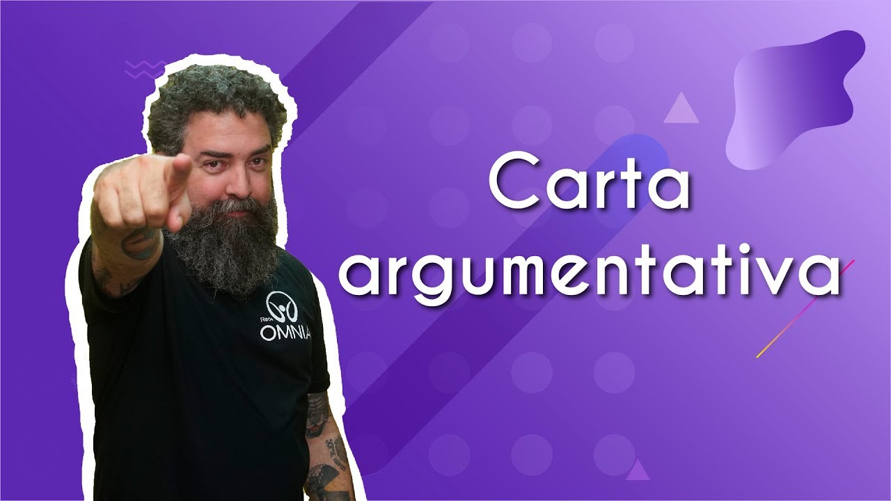 Professor ao lado do texto"Carta argumentativa"em fundo roxo.