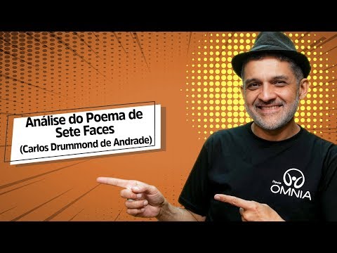 Professor ao lado do texto"Análise do Poema de Sete Faces (Carlos Drummond de Andrade)".
