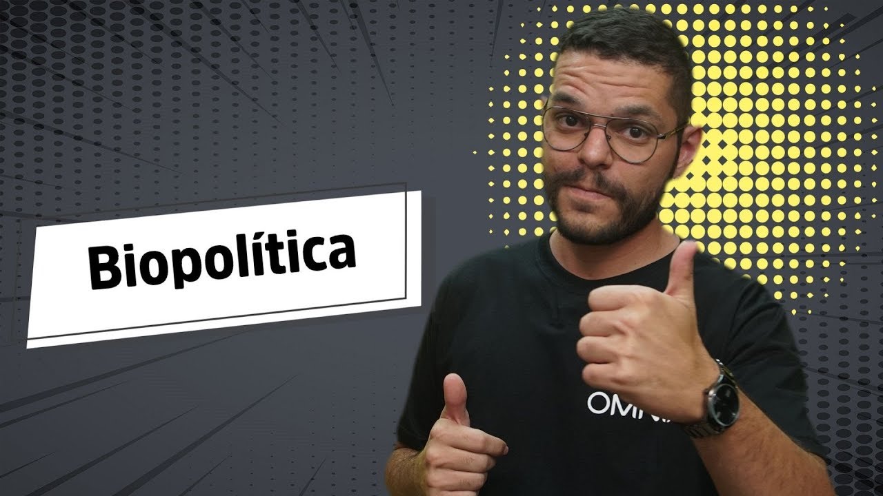 "Biopolítica" escrito sobre fundo cinza ao lado da imagem do professor