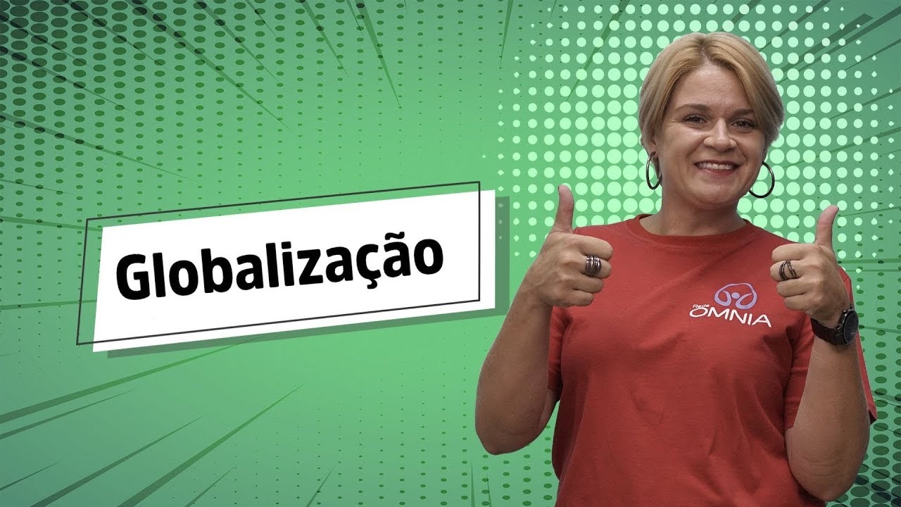 "Globalização" escrito sobre fundo verde ao lado da imagem da professora