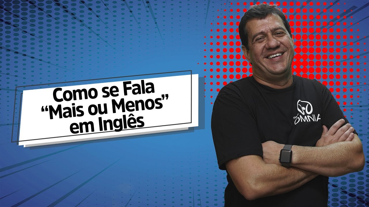 "Como se Fala “Mais ou Menos” em Inglês?" escrito sobre fundo azul ao lado da imagem do professor