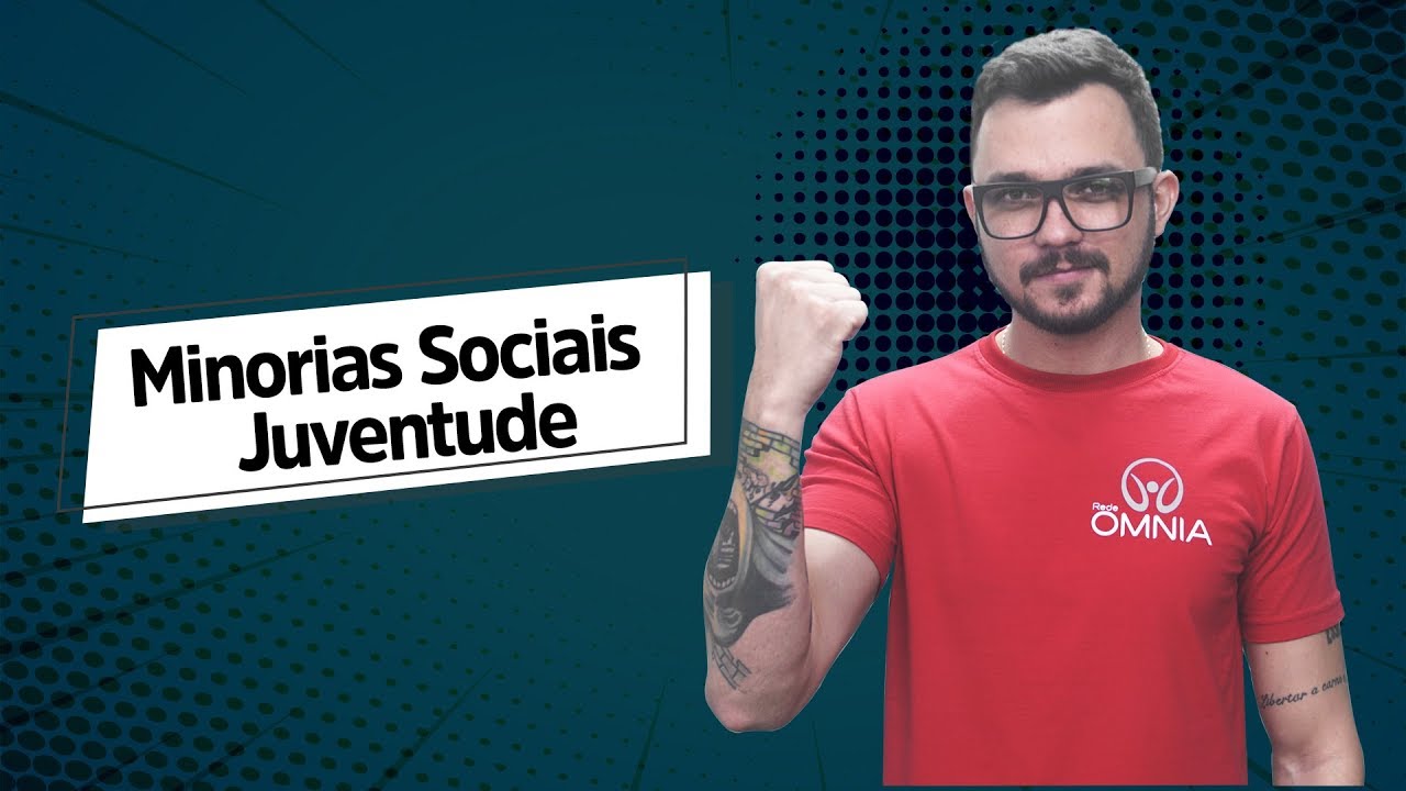 "Minorias Sociais: Juventude" escrito sobre fundo verde ao lado da imagem do professor