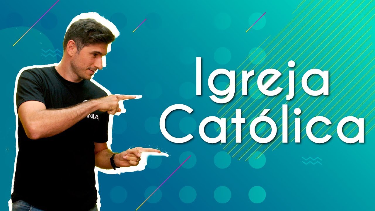 Professor ao lado do texto"Igreja Católica".