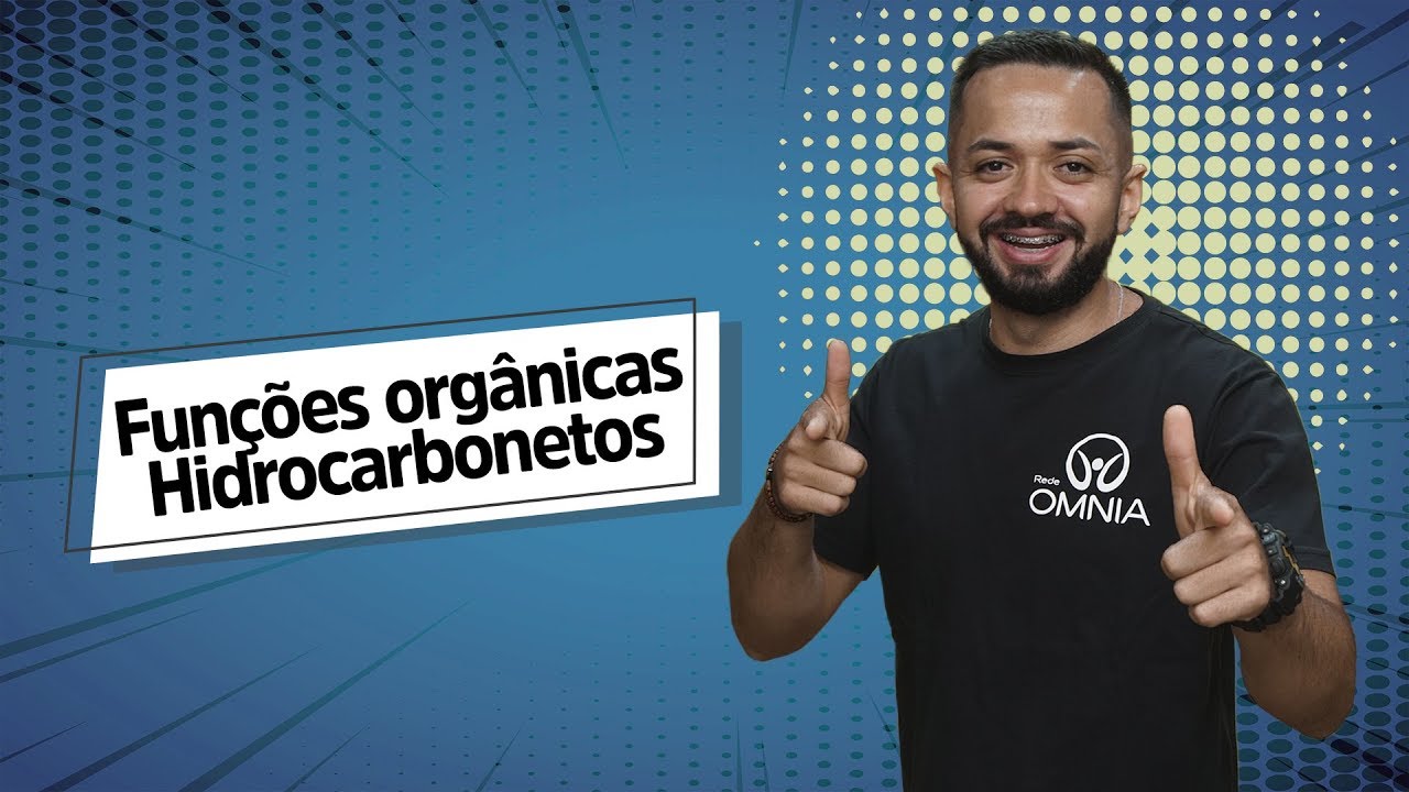Professor ao lado do texto"Hidrocarbonetos | Funções Orgânicas".